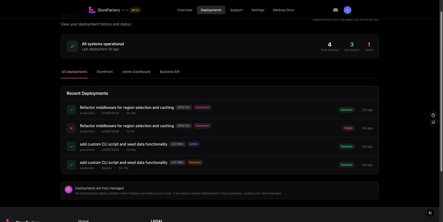 StoreFactory dashboard overview