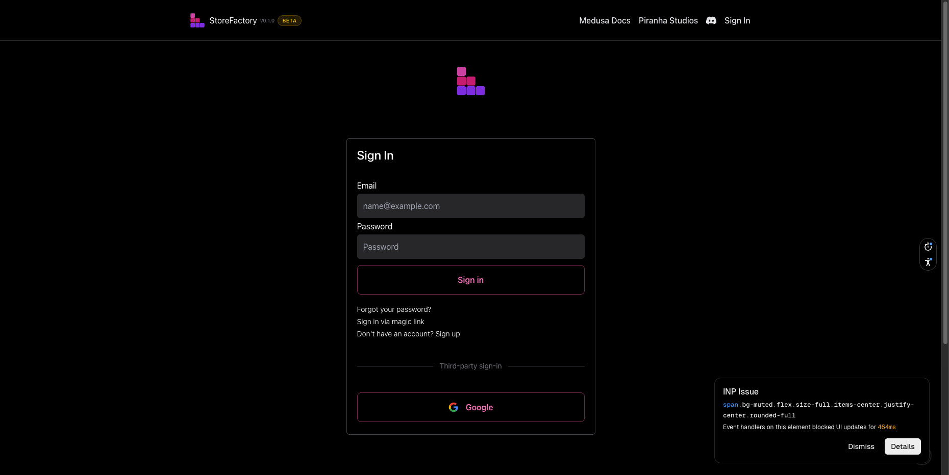 StoreFactory dashboard overview